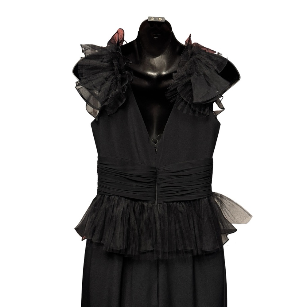 Marchesa Notte Black Silk Ruffle Peplum Maxi Column Gown Size 4 Sophisticated - Picture 5 of 14